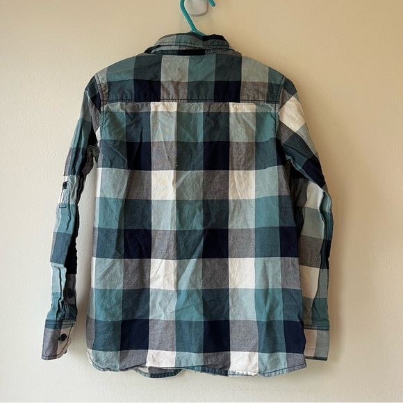 🌼 5/$25 Okaïdi Boys Plaid Button Down Shirt Size 5Y Blue Checkered Casual Cotton - Picture 11 of 11